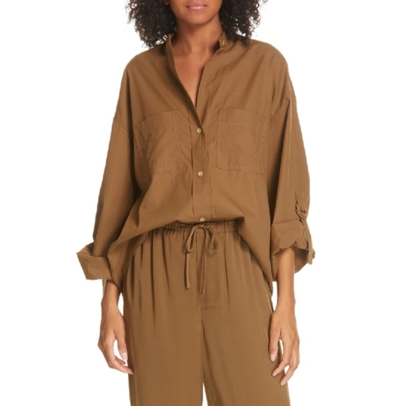 VINCE D-Ring Sleeve Utility Shirt in Cottonwood Brown - Picture 5 of 15